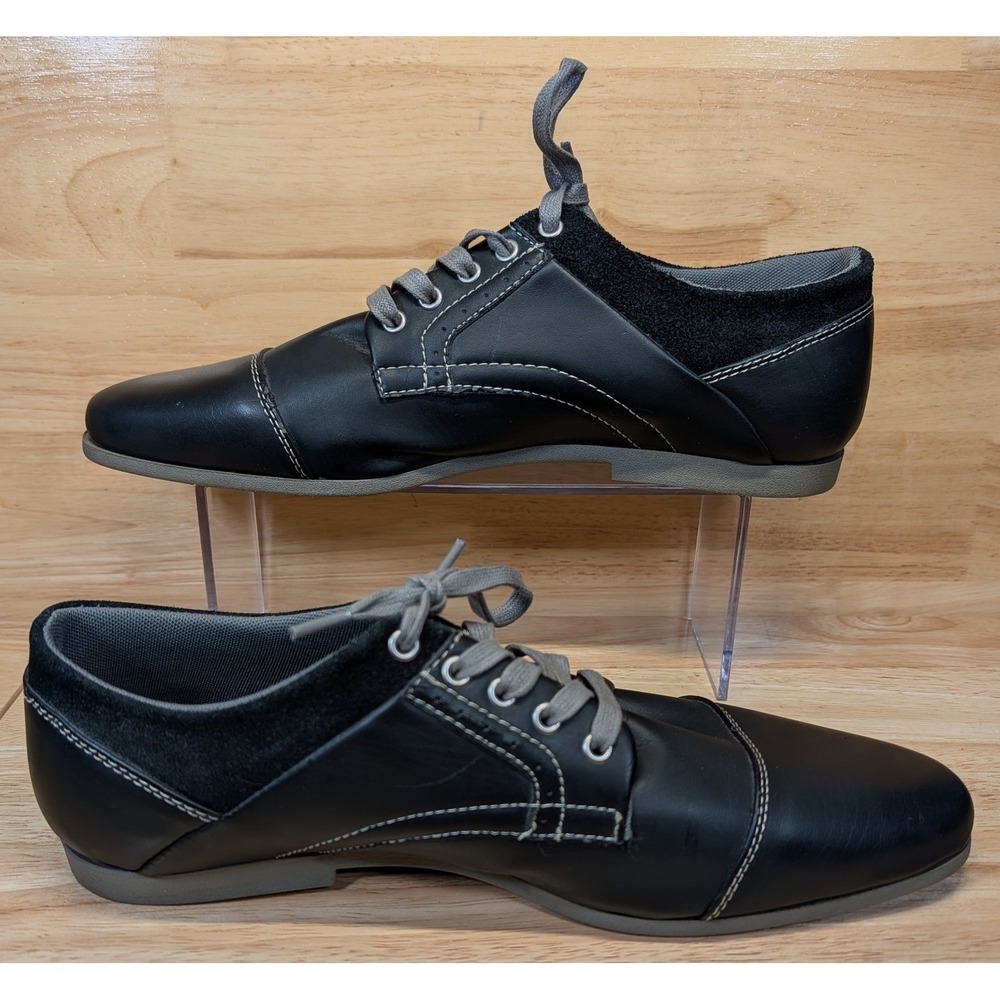 Steve Madden Mens Black Cap Toe Oxford Dress Shoes Contrast Stitching Size 10